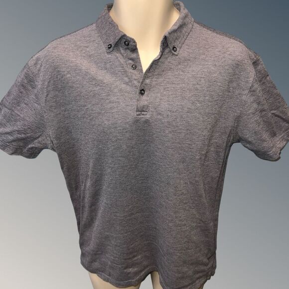 J Hilburn Gray Textured 100% Cotton Short Sleeve Button Down Collar Polo M - Picture 3 of 6